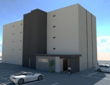 【エントランス側パース】細部までデザインされた高気密・高断熱（北海道）仕様のRC造５階建てマンションです。